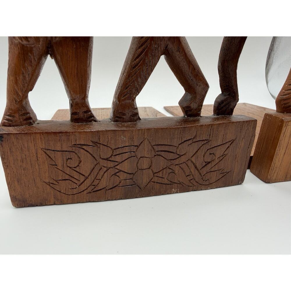 Vintage Wooden Carved Elephant Folding Bookends Set of 2 Brown Hand Carved - Picture 9 of 12